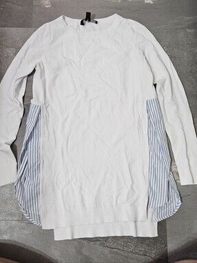 Weekend Max Mara Long Sleeve Top. Long Sides Opening (Slits). White, Blue. XS.